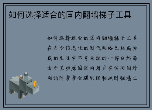 如何选择适合的国内翻墙梯子工具